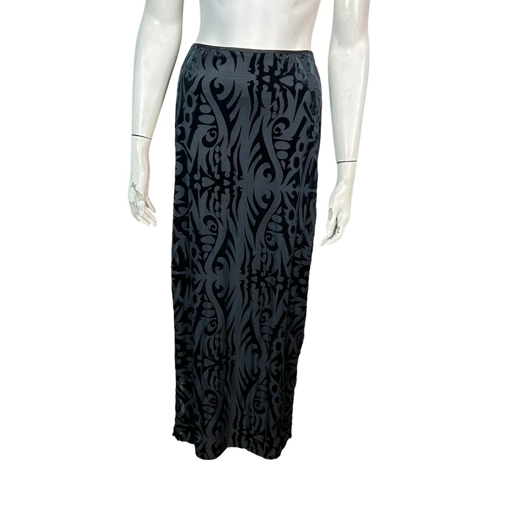 VTG 90s Betsey Johnson Black Burnout Velvet Pencil Skirt Large Long Goth Witchy